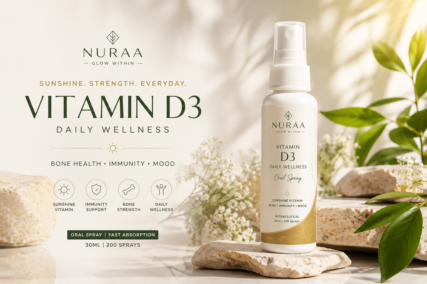 NURAA Daily Wellness Spray – Vitamin D3 + K2 Oral Spray
